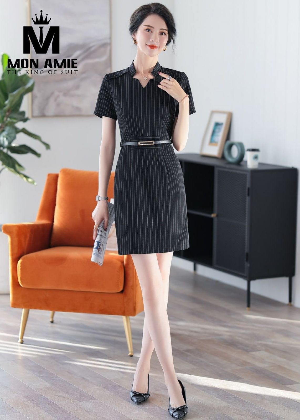 Striped Black Workwear Sheath Dress 